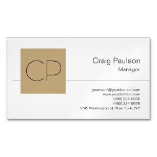 Trendy Black White Beige Monogram Magnetic Business Card