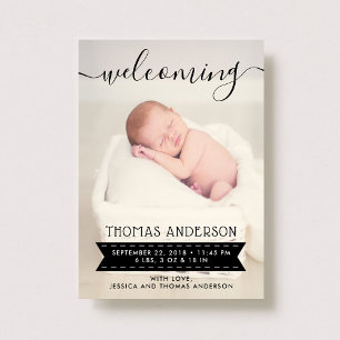 Trendy Black & White Birth Announcement