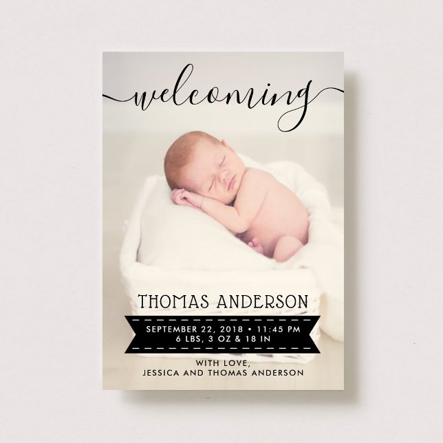 Trendy Black & White Birth Announcement (Creator Uploaded)