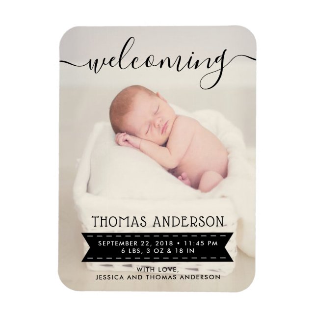 Trendy Black & White Birth Announcement Magnet (Vertical)