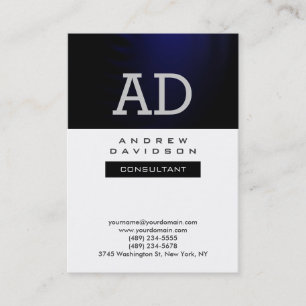 Trendy Black White Blue Monogram Business Card