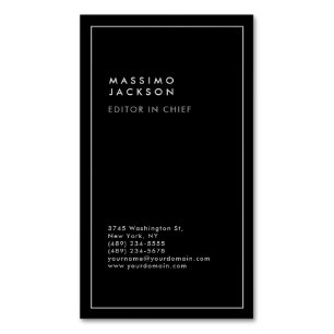 Trendy Black White Border Modern Magnetic Business Card