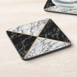 Trendy Black & White Chequered Marble Stones - Coaster