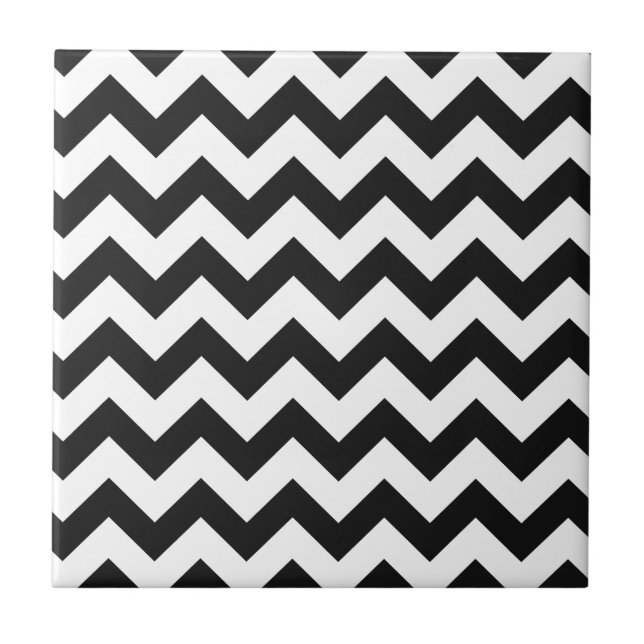 Trendy Black & White Chevron Pattern Ceramic Tile (Front)