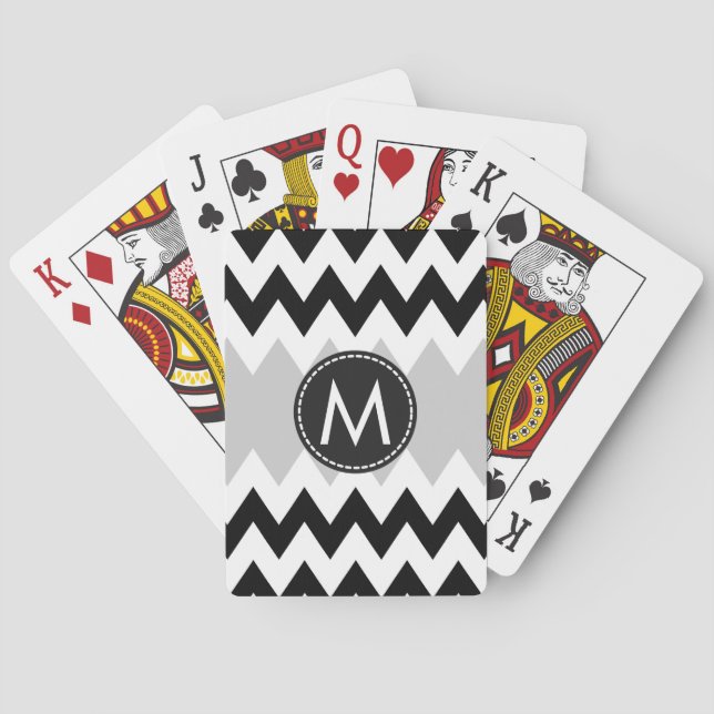 Trendy Black White Chevron Stripes Pattern Playing Cards (Back)