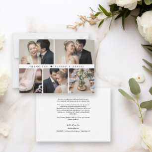 Trendy Black White Chic Wedding Photo Collage  Thank You Card