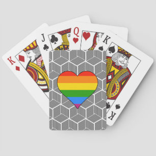Trendy Black White Design with Rainbow Heart Love Playing Cards