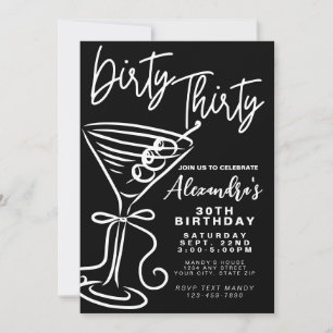 Trendy Black & White Dirty Thirty 30th Birthday Invitation