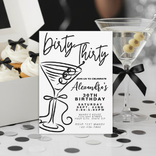 Trendy Black & White Dirty Thirty 30th Birthday Invitation