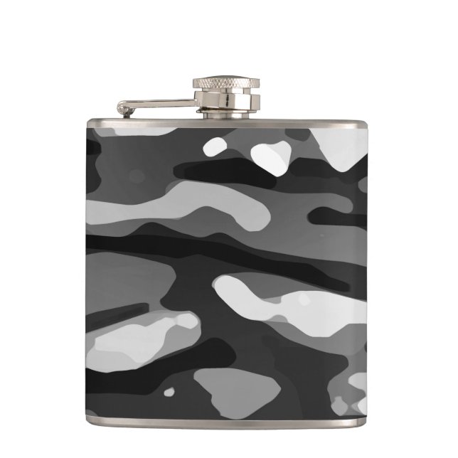 Trendy Black White Grey Abstract Pattern Hip Flask (Front)