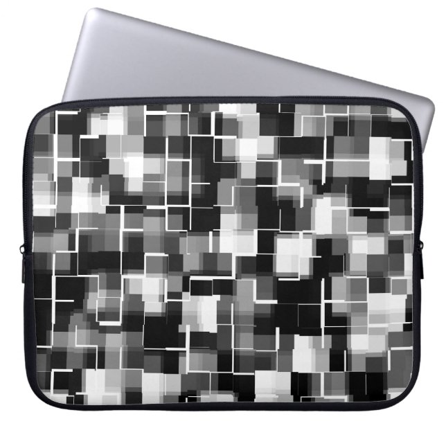 Trendy Black White Grey Abstract Pattern Laptop Sleeve (Front)