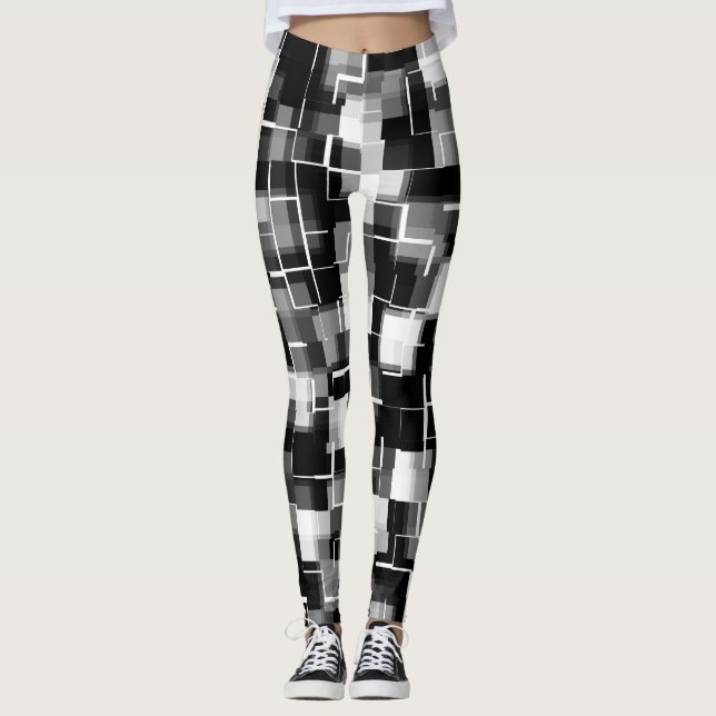 Trendy Black White Grey Abstract Pattern Leggings (Front)