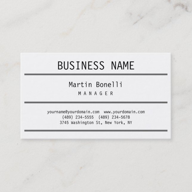 Trendy Black White Grey Manager Business Card (Front)