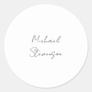 Trendy Black White Handwritten Minimalist Classic Round Sticker