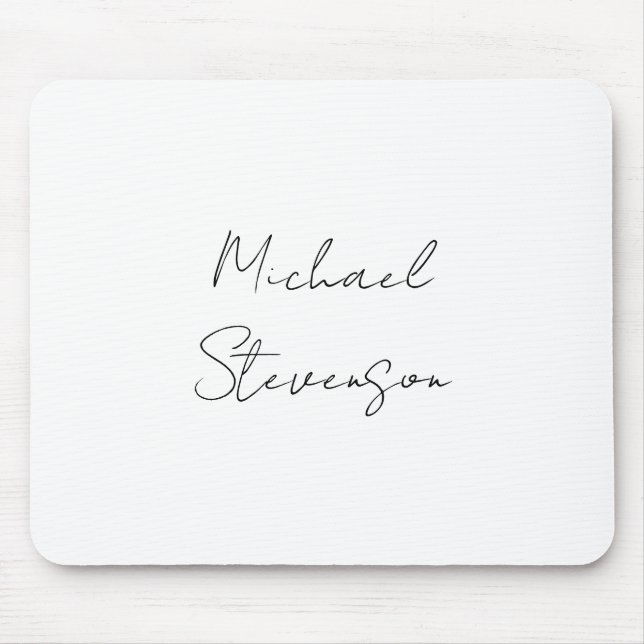 Trendy Black White Handwritten Minimalist Mouse Pad (Front)