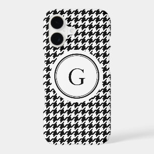 Trendy black white houndstooth pattern monogram