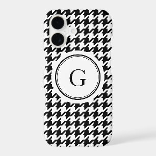 Trendy black white houndstooth pattern monogram