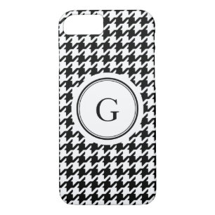 Trendy black white houndstooth pattern monogram iPhone 8/7 case