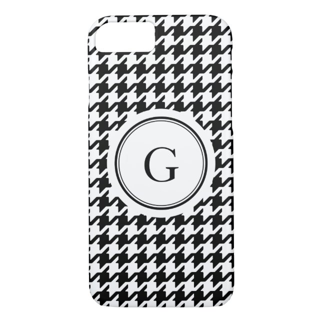 Trendy black white houndstooth pattern monogram Case-Mate iPhone case (Back)