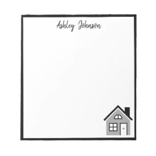 Trendy Black & White House Realtor Name Notepad