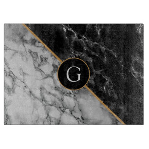Trendy Black & White Marble Stone  Add Your Letter Cutting Board