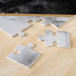 Trendy Black & White Marble Stone -Add Your Letter Jigsaw Puzzle