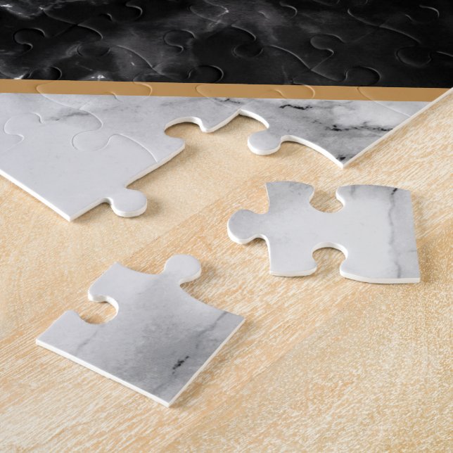 Trendy Black & White Marble Stone -Add Your Letter Jigsaw Puzzle (Side)