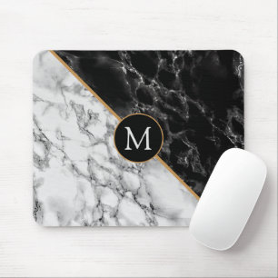 Trendy Black & White Marble Stone -Add Your Letter Mouse Pad