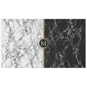 Trendy Black & White Marble Stone -Add Your Letter Tablecloth