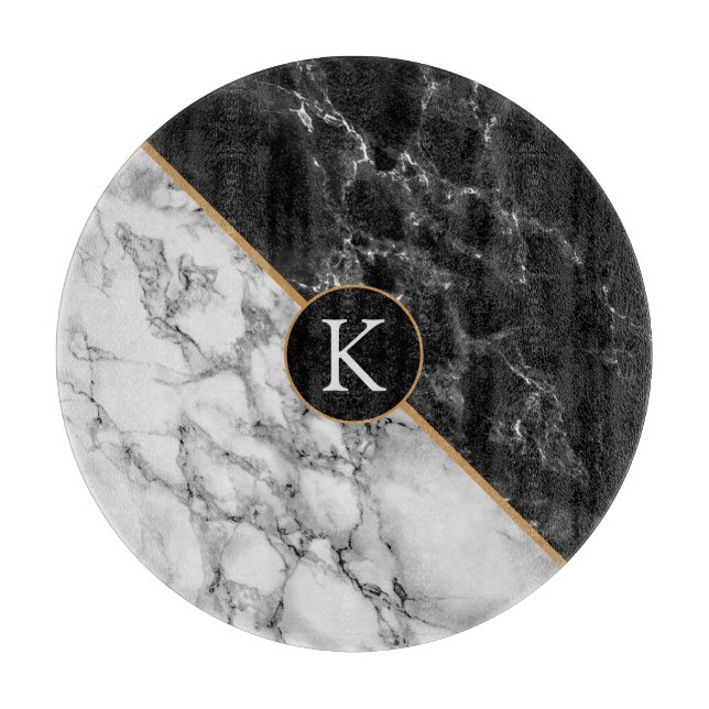 Trendy Black & White Marble Stone - Customisable - Cutting Board (Front)