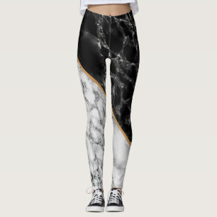 Trendy Black & White Marble Stone Leggings