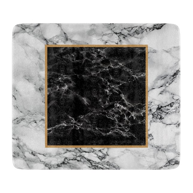 Trendy Black & White Marble Stone - Modern Cutting Board (Front)