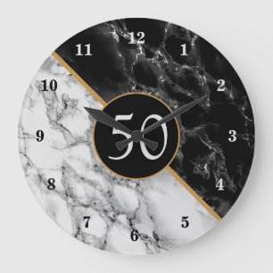 Trendy Black & White Marble Stone - Year / Age Large Clock