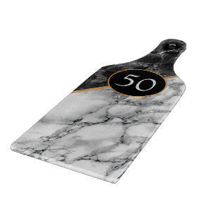 Trendy Black & White Marble Stone Your Age / Years Cutting Board
