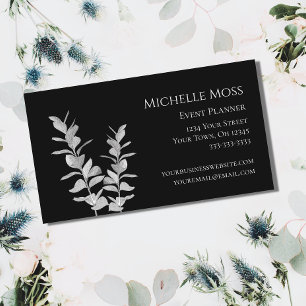 Trendy Black White Modern Botanical Greenery Business Card