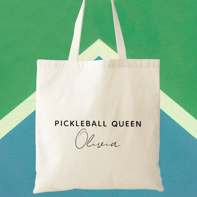 Trendy Black & White Modern Minimalist Pickleball  Tote Bag (Creator Uploaded)