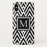 Trendy Black White Monogram Arrow Diamond Pattern