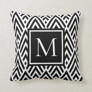 Trendy Black White Monogram Arrow Diamond Pattern Cushion