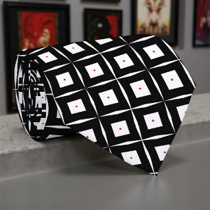 Trendy Black & White Op Art Geometric Pattern Tie