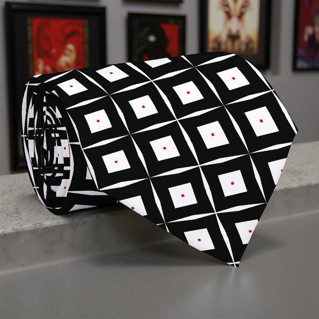 Trendy Black & White Op Art Geometric Pattern Tie (Creator Uploaded)
