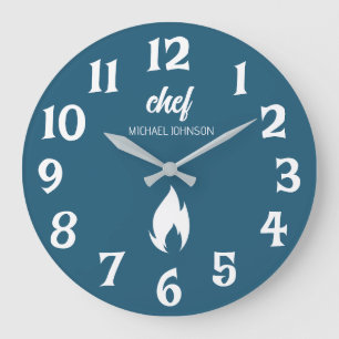 Trendy Black white Personalised name chef  Large Clock