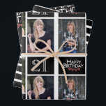 Trendy Black White Photo Collage 21st Birthday  Wrapping Paper Sheet<br><div class="desc">Wrap up those gifts in style with this co-ordinated birthday paper pack. The first sheet features a trendy photo collage design which has space for three photographs. You can add the name of the person celebrating their birthday as well as their age and birthday date. The second sheet is a...</div>
