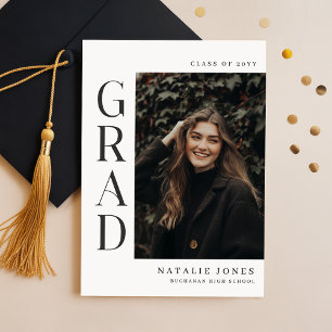 Trendy Black White Photo Graduation Announcement Postcard