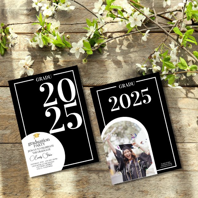  trendy black & white photo graduation  Invitation (Creator Uploaded)