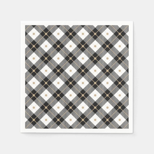 Trendy Black White Plaid Napkin (Front)
