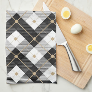 Trendy Black White Plaid Pattern Tea Towel