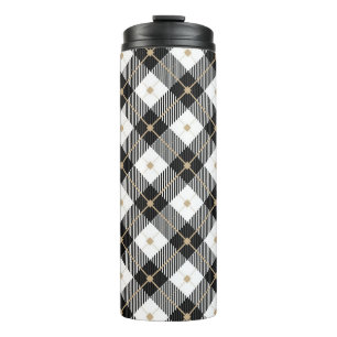 Trendy Black White Plaid Pattern Thermal Tumbler