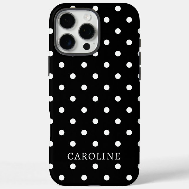 Trendy Black & White Polka Dot Personalised Name Case-Mate iPhone Case (Back)