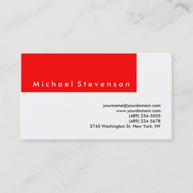 Trendy Black White Red Stripe Plain Business Card (Front)