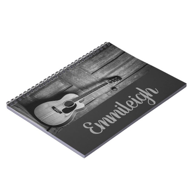 Trendy Black White Rustic Guitar Script Notebook (Left Side)